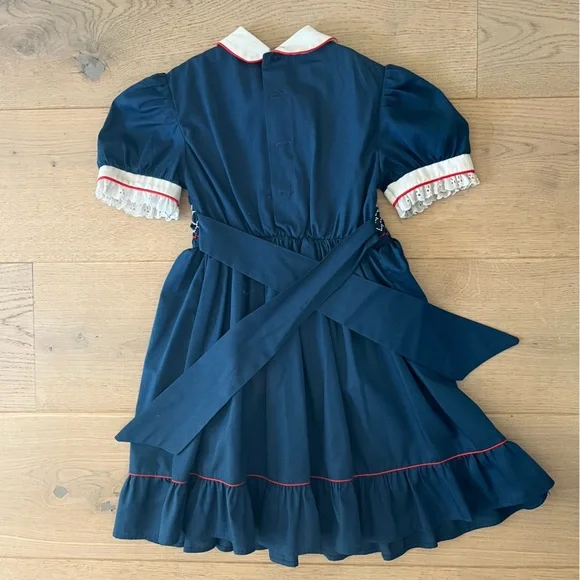 Vintage Navy Blue Smocked Dress with White Collar Size 5 - Picture 4 of 4